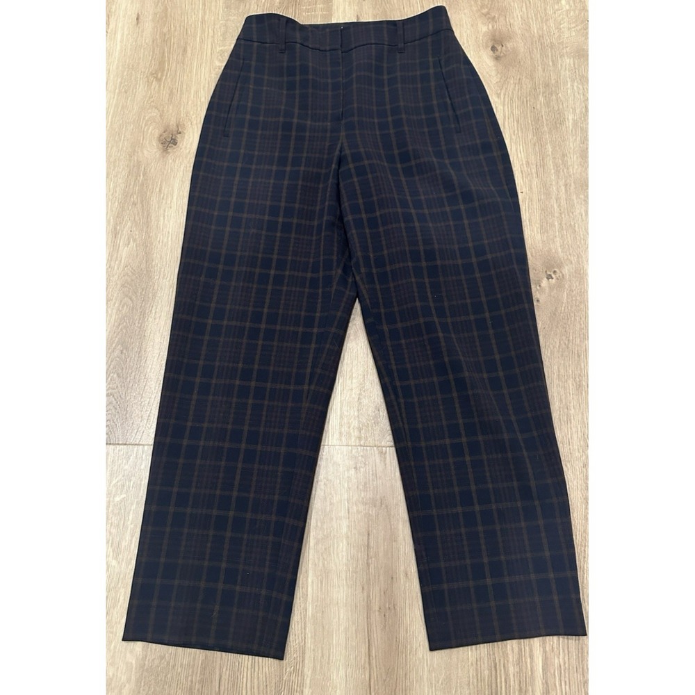 Aritzia Wilfred Navy Blue Plaid Pattern High Waisted Crop Trousers Pants Size 4 - Picture 3 of 6